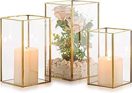 NUPTIO Windlicht Glas Laterne Deko: Gold