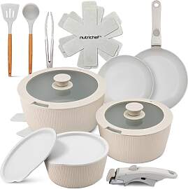 NutriChef Topfset 18 Teilig Keramik Creme mit