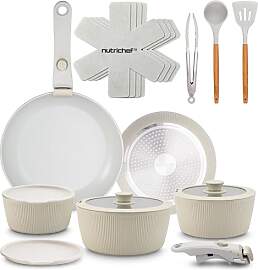 NutriChef Topfset 18 Teilig Keramik Grün mit