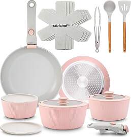 NutriChef Topfset 18 Teilig Keramik Rosa mit