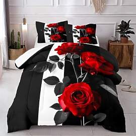 Nyescasa Bettwäsche 135x200 Schwarz Weiß mit Rot 
