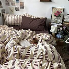 Nyescasa Bettwäsche 220x240 Beige Rot Gestreift