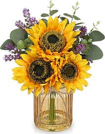 Oairse Künstliche Sonnenblume mit Glasvase