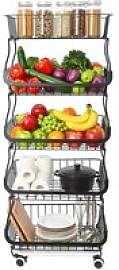 Obst- und Gemüseregal mit 5 Ebenen, Rollbar mit 4 