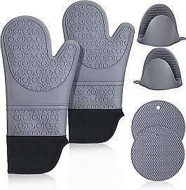 Ofenhandschuhe, Topflappen, Silikon-Set: