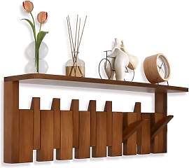 ohbien Wandgarderobe Holz mit Ablage 52cm 8 Haken