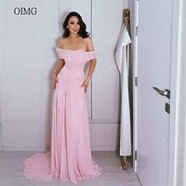 OIMG Rosa Chiffon A-linie Prom Kleider Weg Von Der 