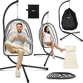 ONBEST Hängesessel mit Gestell Grau, 360°