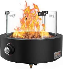 onlyfire Rund Gas Tischkamin mit Glaswindschutz,