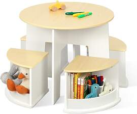OOOK Kindertisch mit 4 Stühlen, Kindertisch Holz