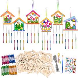 OOTSR 12 STK Windspiel Bastelset Kinder, Holz-Haus 