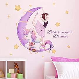 OOTSR Einhörner Mädchen Wandaufkleber, lila Mond 