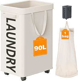 Optish 90L Wäschekorb mit Rollen, Wäschekorb