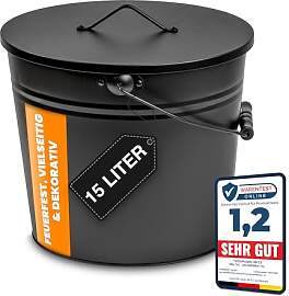 ORA-TEC Ascheeimer 15L mit Deckel – Kohleeimer