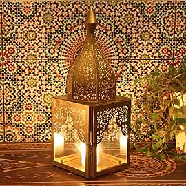 Orientalische Laterne Modena Gold M 45cm aus Glas