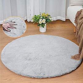 ORINOVA Runder Teppich Grau Flauschig Fellteppich