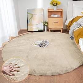 ORINOVA Teppich Rund Beige Flauschig Fellteppich
