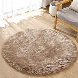 ORINOVA Teppich Runder Beige Flauschig Kunstfell
