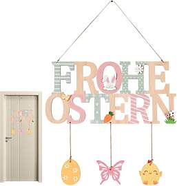 Osterdeko Holz Dekoration, Türschild Willkommen