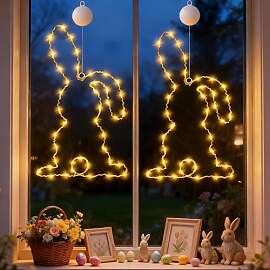 Osterdeko Led Fenster Licht, 2 Stück Osterhase