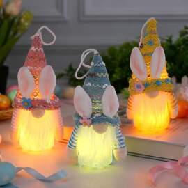 Osterdeko Wichtel Figuren mit LED Licht, 3 Stück