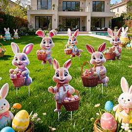 Osterhase Gartenstecker 6 Stück, Ostern Deko