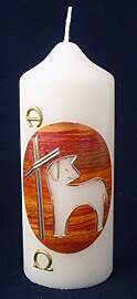 Osterkerze mit LAMM und KREUZ 165 x 60 mm mit