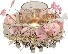 Osterkranz Ostergesteck Rosa Eier mit Teelichtglas 