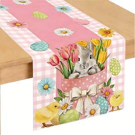 Ostern Tischlaeufer 33 x183cm, Blumen-Hase