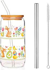 Ostertassen Glas, 500ml Tasse Ostern mit Deckel