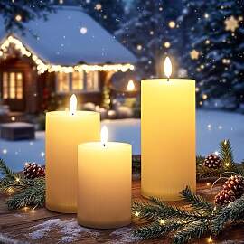 Outdoor LED Kerze mit Timer und Flammen Effekt 3er 