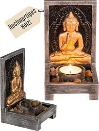 Out of the blue Holz Teelichthalter Buddha mit