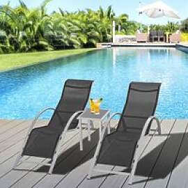 Outsunny Gartenliege-Set mit Tisch schwarz Metall