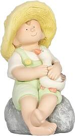 Outsunny Gartenstatue Kleiner Junge mit Strohhut,