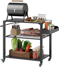 Outsunny Grillwagen 3-Etagen Servierwagen mit