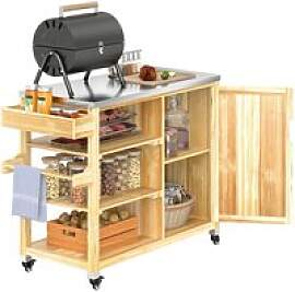 Outsunny Grillwagen Holz B/H/L: ca. 50x91,5x134,5