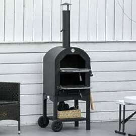 Outsunny Pizzaofen mit Schornstein schwarz Stahl