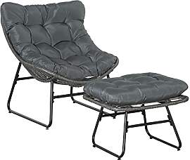Outsunny Rattan Relaxsessel mit Fußhocker,
