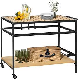 Outsunny Servierwagen, Gartenrollwagen mit Haken,