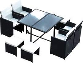 Outsunny Sitzgruppe schwarz Polyrattan