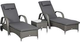 Outsunny Sonnenliege Gartenliege Tisch 3er-Set