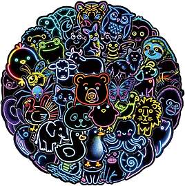 Ovanda Cool Neon Sticker Set, 50 Stück Tier