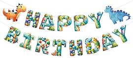 Ovanda Dino Happy Birthday Girlande, Bunt