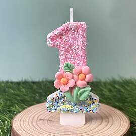 Ovanda Geburtstagskerze 1 Rosa Blume Kuchen Topper 