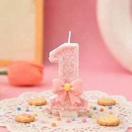 Ovanda Kerze 1 Geburtstag Mädchen, Kerze Rosa