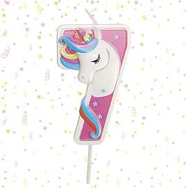 Ovanda Kerze 7 Geburtstag Mädchen, Einhorn