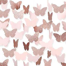 Ovanda Schmetterling Girlanden, Roségold 3m 3D