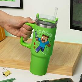 Paladone Minecraft-Thermobecher mit Strohhalm,