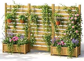Pamapic 3 Set Blumenkasten mit Rankgitter, Holz