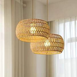 PANNN E27 Boho Lampe Kronleuchter Rattan